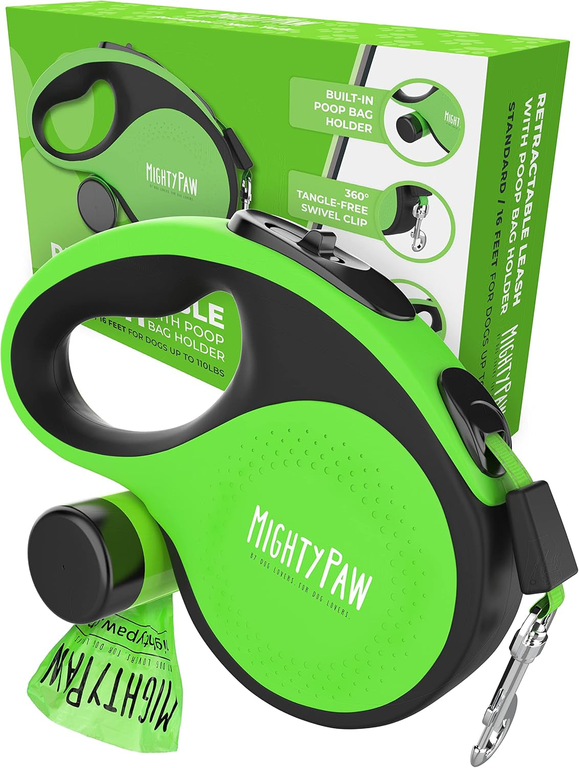 mighty-paw-retractable-dog-leash-2-0-16-ft-for-medium-dogs-heavy-duty-reflective-nylon-tape-tangle-free-swivel-clip-one-touch-quick-lock-brake-reflective-ring-anti-slip-handle