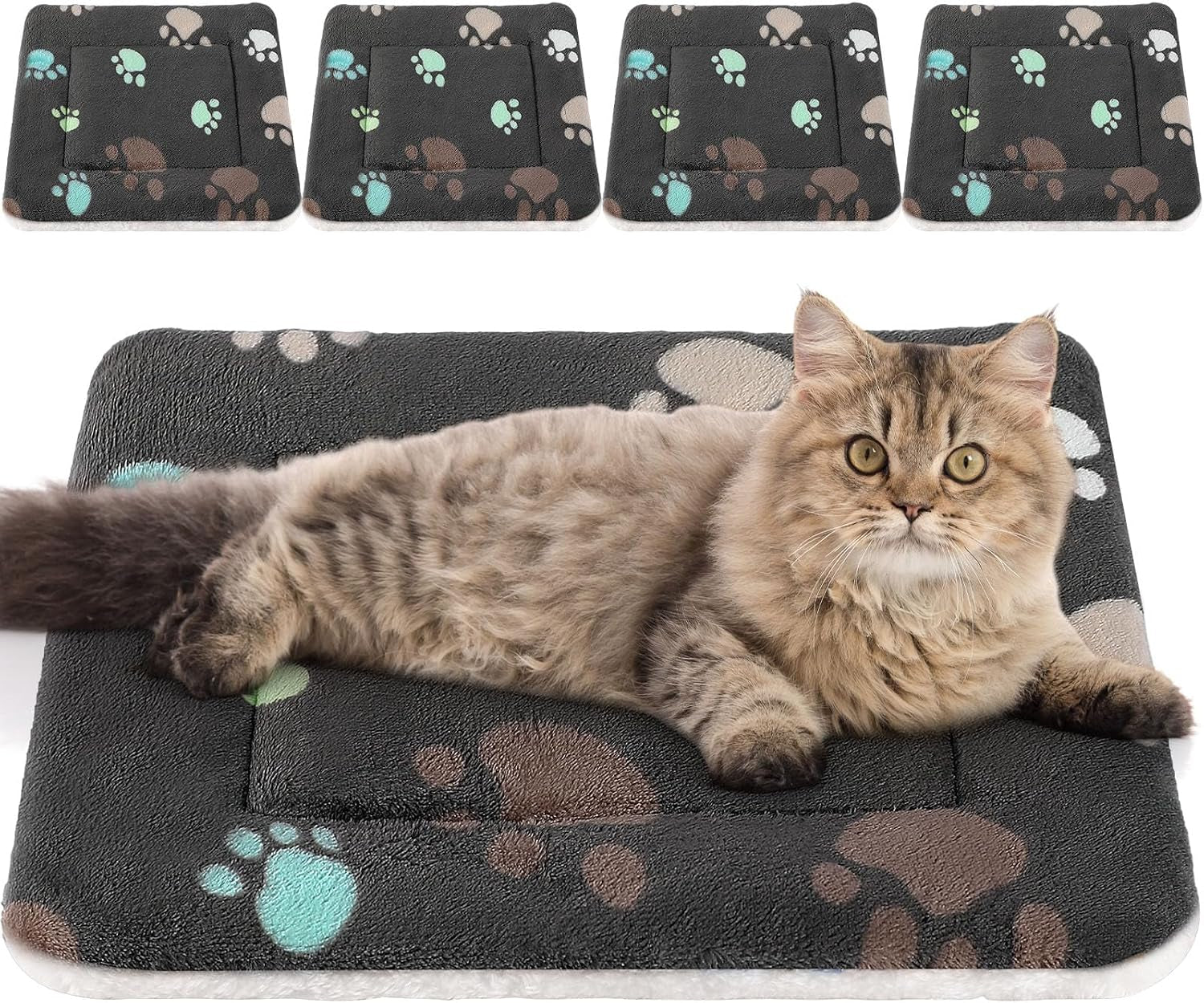 tuanse-4-pack-ultra-soft-dog-cat-bed-mat-small-animal-guinea-pig-bed-with-cute-print-reversible-fleece-dog-crate-kennel-pad-cozy-washable-thickened-hamster-pet-beds-mat13-x-19-inches-light-gray