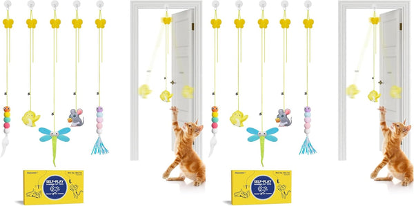 Potaroma Interactive Cat Feather Toys 5 Pcs, Cat Teaser Retractable Hanging Indoor Kitten Play Chase Exercise, Mental Physical Stimulation for All Breeds and Species | Retractable Hanging Cat Toys, Indoor Kitten Play Chase Exercise, Mental Physical Stimulation for All Breeds7