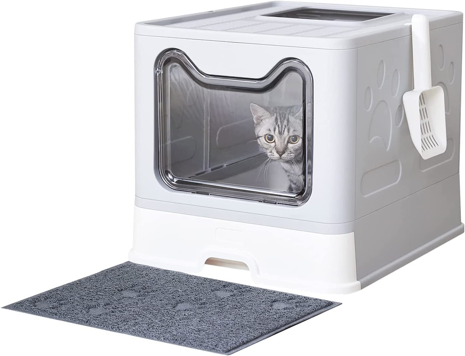 medario-cat-litter-box-with-litter-mat-and-scoop-large-covered-litter-box-with-lid-enclosed-kitty-box-front-entry-top-exit-odor-control-easy-to-clean-grey