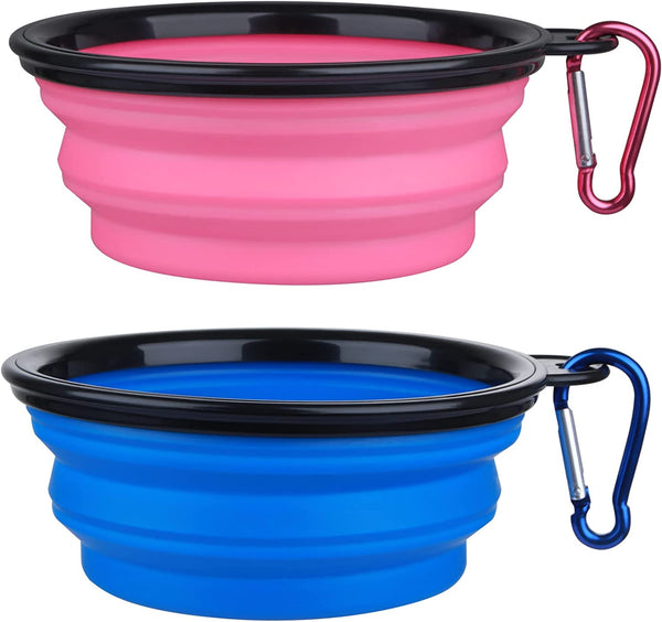 Dog Bowl Pet Collapsible Bowls, 2 Pack for Cats Dogs, Portable Pet Feeding Watering Dish for Walking Parking Traveling with 2 Carabiners (Small, Blue+Green)12