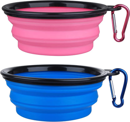 Large Dog Bowl Pet Collapsible Bowls, 2 Pack Collapsible Dog Water Bowls for Cats Dogs, Portable Pet Feeding Watering Dish for Walking Parking Traveling with 2 Carabiners (Large, Black+Black)9