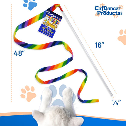 Cat Dancer Products Rainbow Cat Wand Charmer, Safe Teaser Wand for Indoor Cats & Kittens, Flexible Exercise Toy Made of Multicolor Fabric Ribbon, for Medium Breeds3