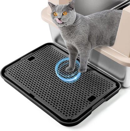 Large Cat Litter Box Step Mat, 16.5"X11.2" Cat Ramp Stairs, Cat Litter Catcher for Self-Cleaning Litter Box, Cats Pedal Step Stool Ideal for Kitten & Older Cats (Light Grey)16