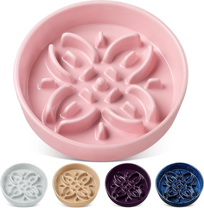 Vancasso Ceramic Slow Feeder Dog Bowls, Puzzle Dog Food Bowls with Floral Maze, anti -Slip Pet Food Dish for Small Breed, 0.6 Cups, Blue19