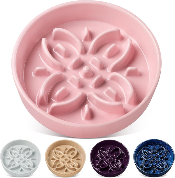 Vancasso Ceramic Slow Feeder Dog Bowls, Puzzle Dog Food Bowls with Floral Maze, anti -Slip Pet Food Dish for Small Breed, 0.6 Cups, Blue19