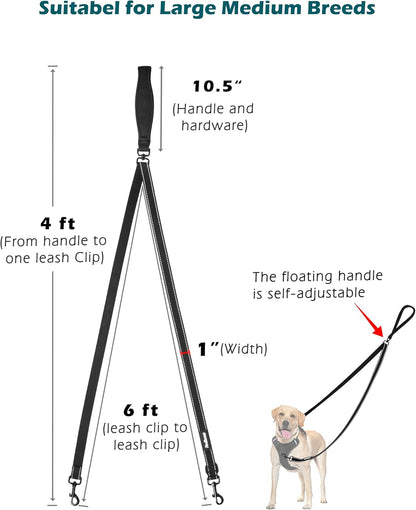Petbonus Two Point Control Dog Leash, No Tangle Training Walking Leashes | Soft Padded Handle, Reflective, Works with No Pull Harnesses, Converts to Single Lead for Medium Large Dogs, Black4