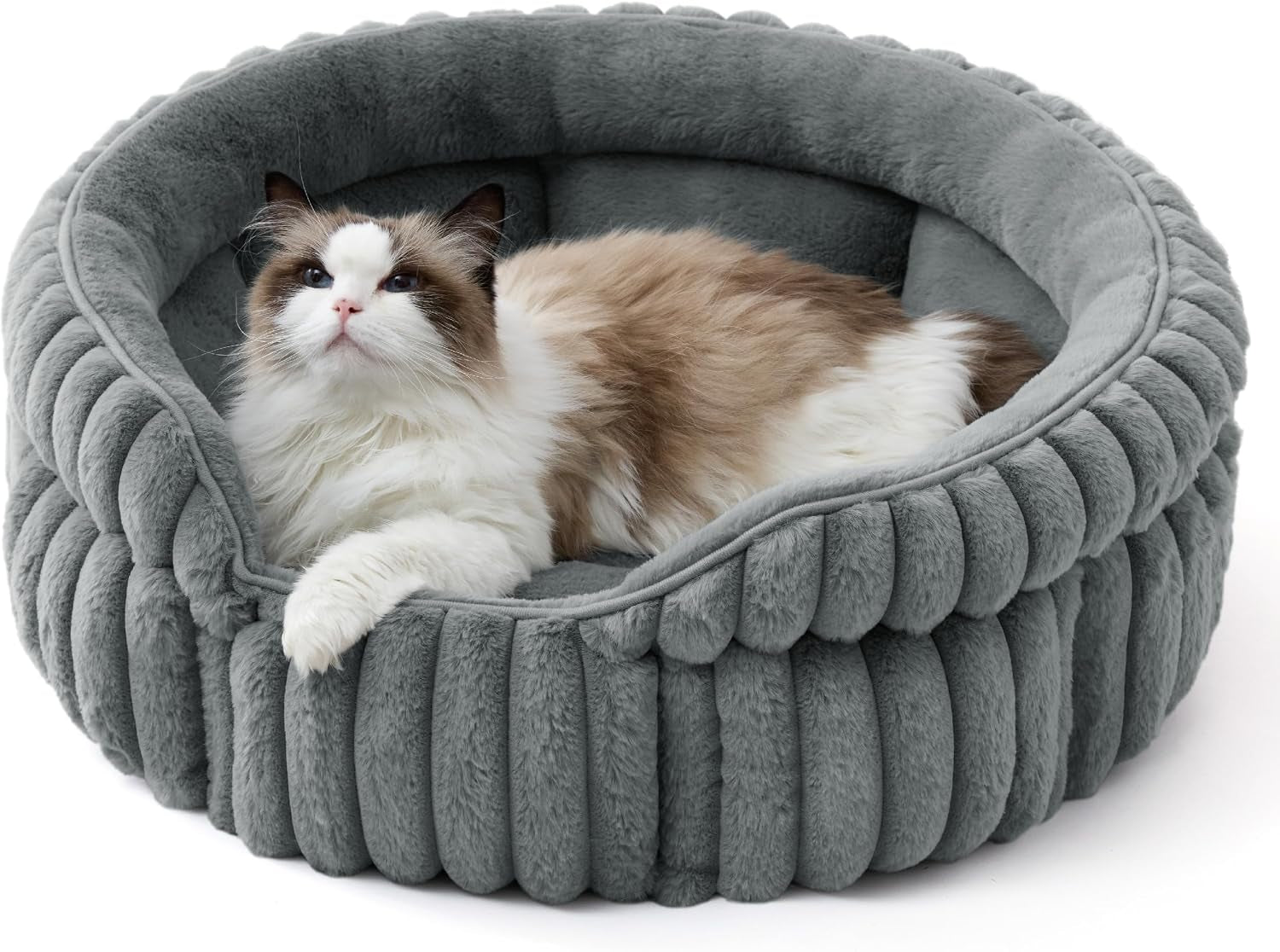 bedsure-comfyfleece™-washable-cute-large-cat-bed-soft-round-puppy-bed-23in-cozy-fluffy-plush-small-dog-bed-donut-corduroy-cuddler-pet-beds-for-indoor-big-cats-anti-slip-bottom-up-to-20-lbs-cream