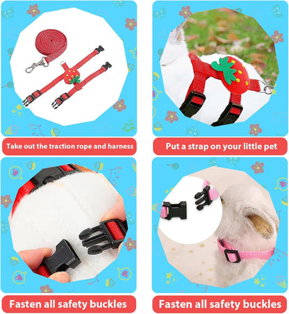 4 Sets Adjustable Bunny Rabbit Harness and Leash Set Small Pet Cute Vest Harness Leash Ferret Harness Guinea Pig Harness Ferret Leash with Decorations for Bunny Kitten Puppy, Small Pets7