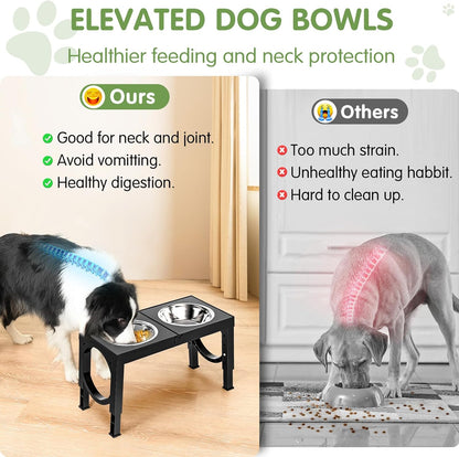 XIAZ Elevated Dog Bowls Large Breed Raised Dogs Bowl Stand Large/Medium Sized Dog Stainless Steel Food Water Bowl Stands 5 Heights Adjustable 9/11/12/14In Black Pet Feeder Dish Station3