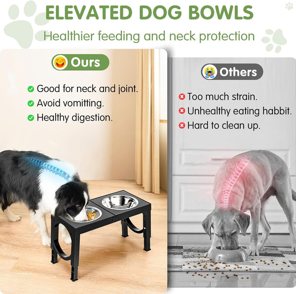 XIAZ Elevated Dog Bowls Large Breed Raised Dogs Bowl Stand Large/Medium Sized Dog Stainless Steel Food Water Bowl Stands 5 Heights Adjustable 9/11/12/14In Black Pet Feeder Dish Station3