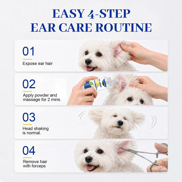 Upgraded Dog Ear Powder with 5.5 Inch Hair Removal Tool | Pet Ear Grooming Cleaner | Ear Wax Remover | Supports Fresh-Feeling Ears | Absorbs Moisture7