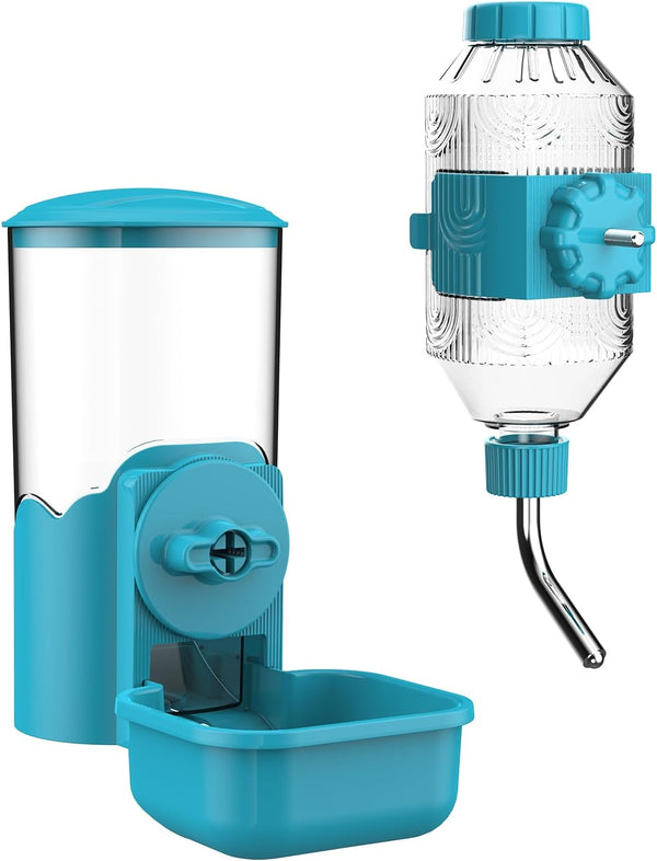 Automatic Pet Food Water Dispenser, Auto Gravity Pet Feeder Water Bottle Set for Cage, Feeding Station for Puppy Kitten Rabbit Guinea Pigs Chinchilla Ferret Hedgehog (Green)7