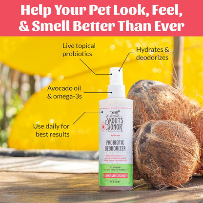 SKOUT'S HONOR Probiotic Dog Deodorizing Spray - Sunkissed Coconut, 8 Oz | Hydrating Daily-Use Formula with Avocado Oil and Omega-3S, Microbiome-Friendly, Paraben and Sulfate-Free5