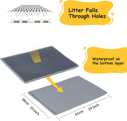 Cat Litter Mats (2-Pack) 24" X 15", Litter Box Mats with Double Layers, Urine-Proof and Non-Slip Litter Trapping Mats, Easy Clean Leakproof , Soft EVA Durable Anti-Scratch Kitty Litter Mat, Grey6