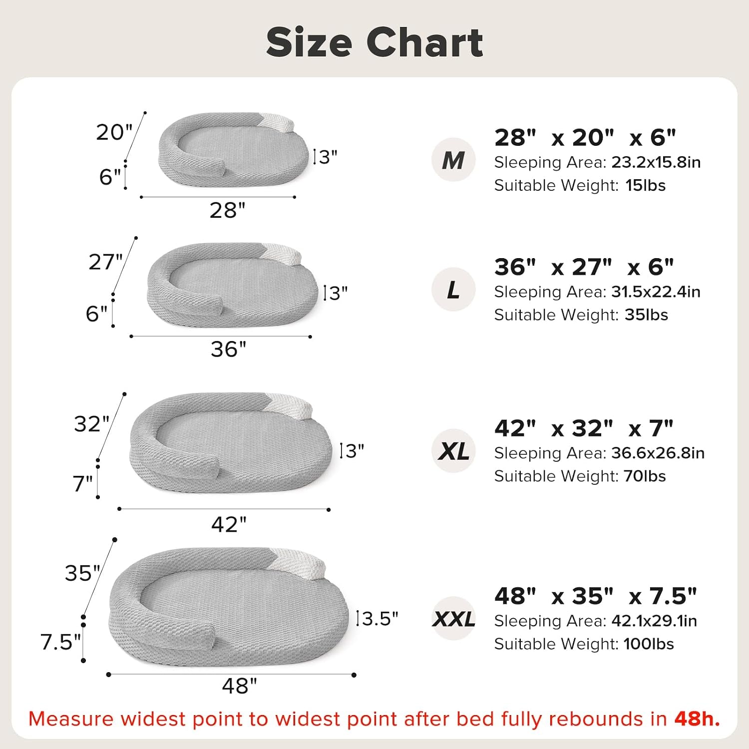 joejoy-xl-orthopedic-dog-beds-large-sized-dog-extra-large-washable-waterproof-oval-large-dog-bed-with-removable-cover-egg-crate-foam-pet-bed-with-bolster-non-skid-bottom-light-grey-42x31