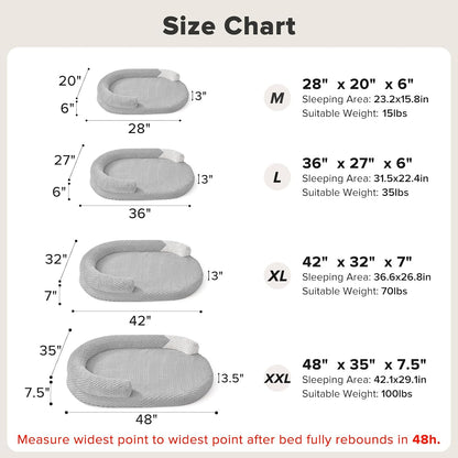 JOEJOY XL Orthopedic Dog Beds Large Sized Dog, Extra Large Washable Waterproof Oval Large Dog Bed with Removable Cover, Egg-Crate Foam Pet Bed with Bolster & Non-Skid Bottom, Light Grey, 42''X31''4