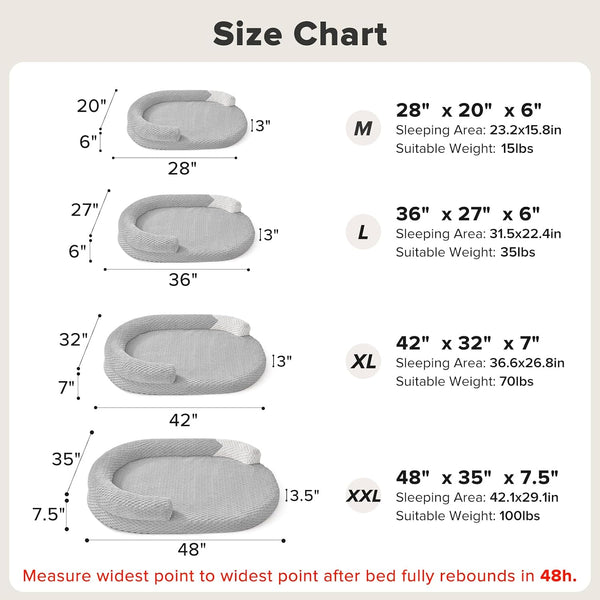 JOEJOY XL Orthopedic Dog Beds Large Sized Dog, Extra Large Washable Waterproof Oval Large Dog Bed with Removable Cover, Egg-Crate Foam Pet Bed with Bolster & Non-Skid Bottom, Light Grey, 42''X31''4