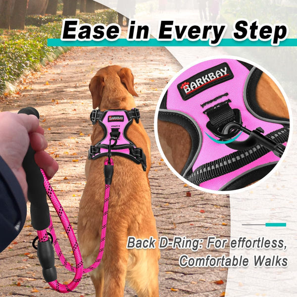 BARKBAY No Pull Pet Harness Dog Harness Adjustable Outdoor Pet Vest 3M Reflective Oxford Material Vest for PINK Dogs Easy Control for Small Medium Large Dogs (L)3