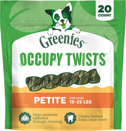 Greenies Occupy Twists Petite Breed Dog Treats, Chicken Flavor, 10 Count | for Dogs 15-25 Lbs, Rawhide-Free, Promotes Calmness, Helps Clean Teeth, Reduces Plaque, Highly Digestible, 8.75 Oz12
