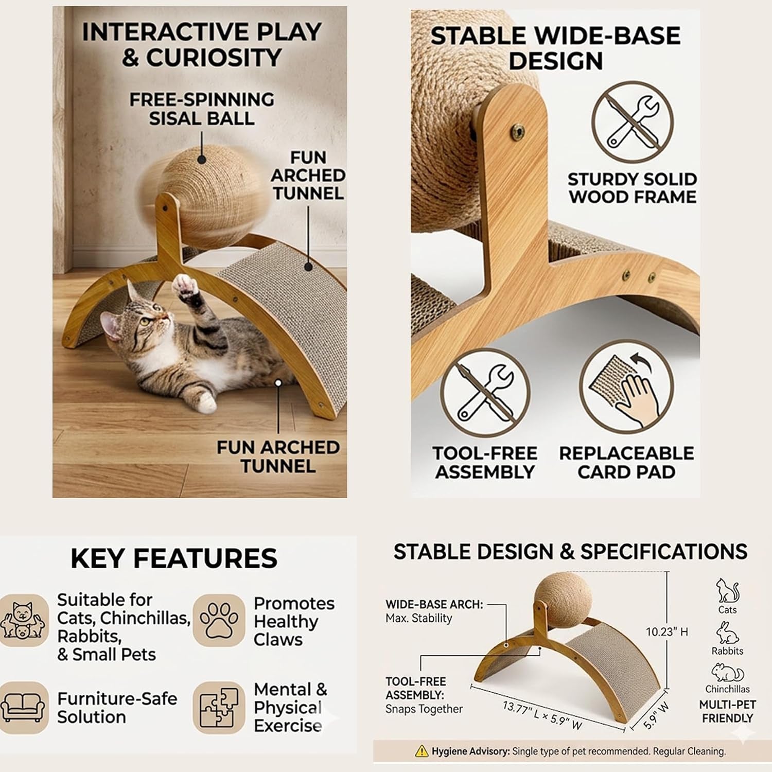 2-in-1-rabbit-scratching-toy-natural-sisal-ball-corrugated-cardboard-pad-bunny-claw-scratcher-stable-wood-arch-bridge-interactive-toys-for-rabbits-kittens-ferrets-chinchillas