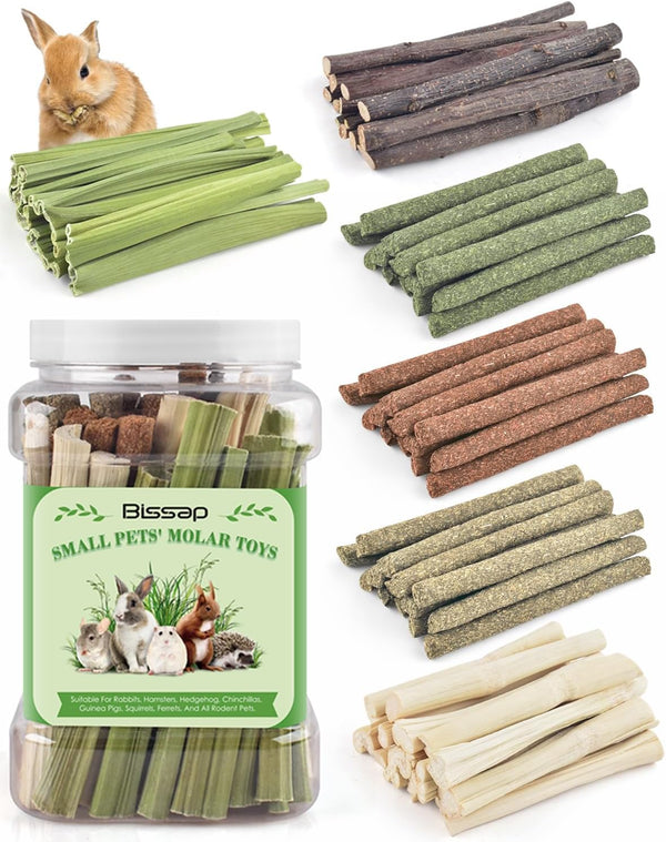 Bissap 40PCS Rabbit Chew Sticks, 20PCS Sweet Bamboo Chew Sticks & 20PCS Papaya Stems Bunny Chews for Rabbit Hamster Chinchilla Guinea Pig Small Animals Natural Molar Treats9