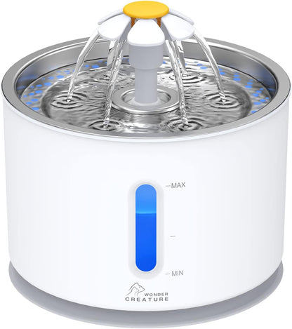 Wonder Creature Cat Water Fountain Stainless Steel Lid 81Oz/2.4L | Quiet Pet Fountain, LED Water Level Window, Multi-Layer Filter, Dishwasher-Safe Stainless Steel Lid for Cats and Dogs1