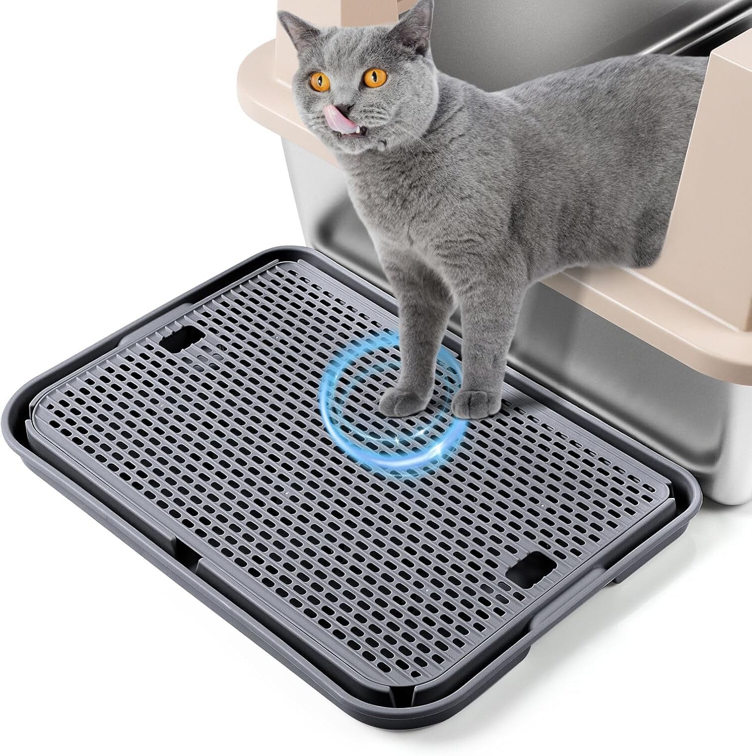 large-cat-litter-box-step-mat-16-5x11-2-cat-ramp-stairs-cat-litter-catcher-for-self-cleaning-litter-box-cats-pedal-step-stool-ideal-for-kitten-older-cats-light-grey