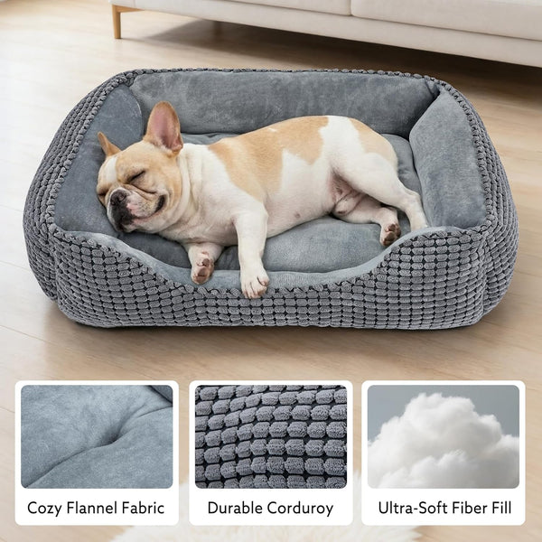 MIXJOY Dog Bed for Large Medium Small Dogs, Rectangle Washable Sleeping Puppy Bed, Soft Calming Cat Beds for Indoor Cats, Orthopedic Pet Sofa Bed, Anti-Slip Bottom with Multiple Size (20'', Grey)2