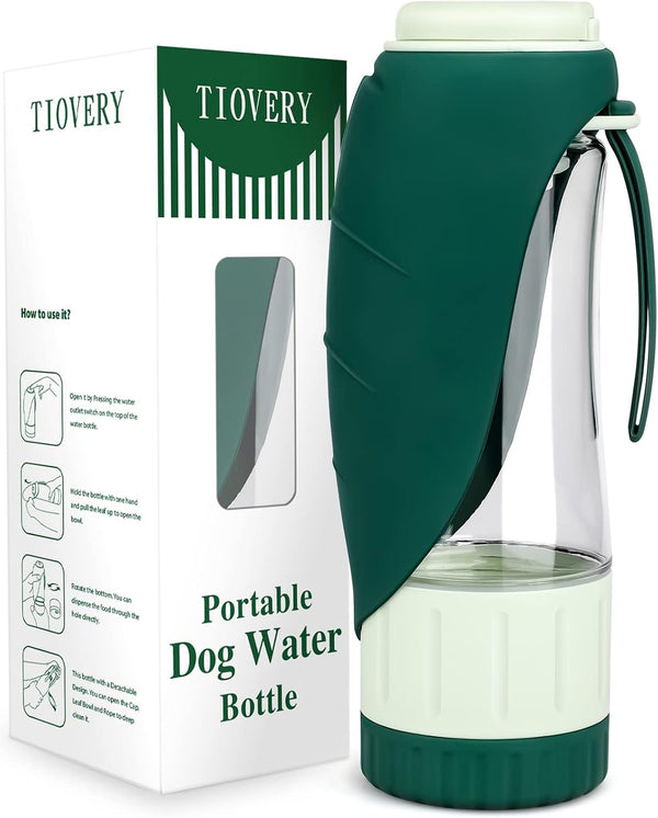TIOVERY Upgraded Dog Water Bottle, Portable Dog Cat Puppy Pet Water Dispenser Feeder with Drinking Cup and Food Container Leak Proof for Outdoor Walking, Travel, Hiking 12OZ8