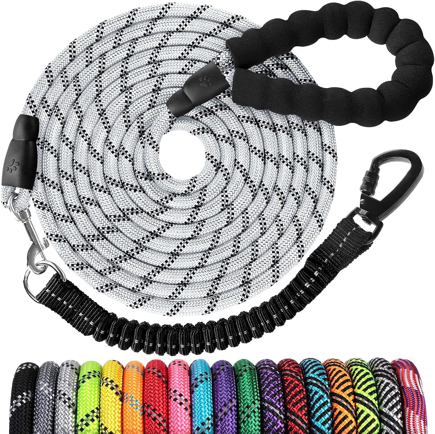 long-dog-leash-15-ft-heavy-duty-rope-leashes-for-dogs-training-with-swivel-lockable-hook-reflective-threads-bungee-and-padded-handle-dog-lead-for-large-small-medium-dogs-outside-walking-hiking