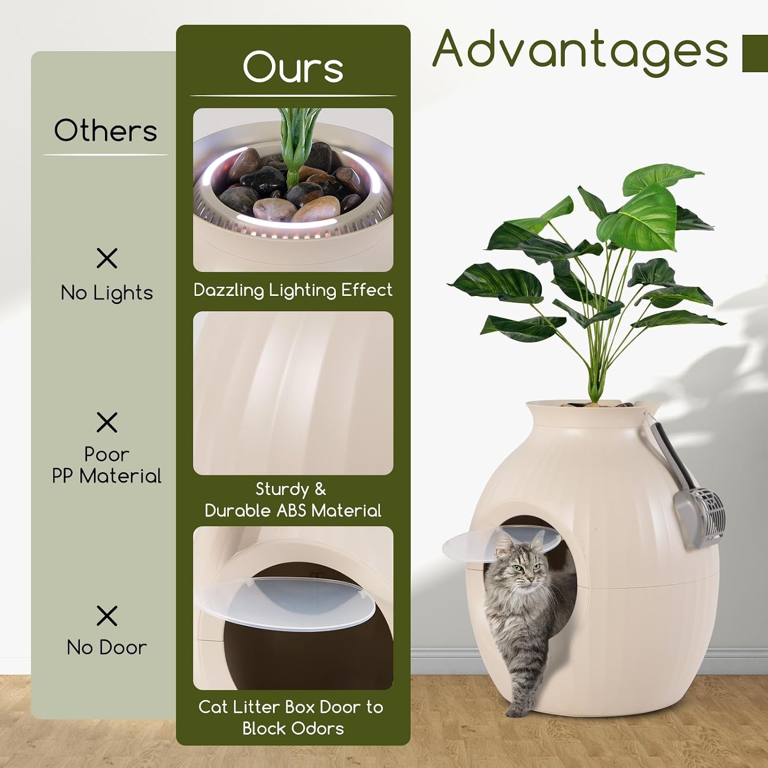 tangkula-hidden-litter-box-plant-cat-litter-box-enclosure-furniture-with-odor-removal-system-4-modes-lights-artificial-plant-pebbles-door-scoop-planter-litter-box-for-large-cats-easy-to-clean