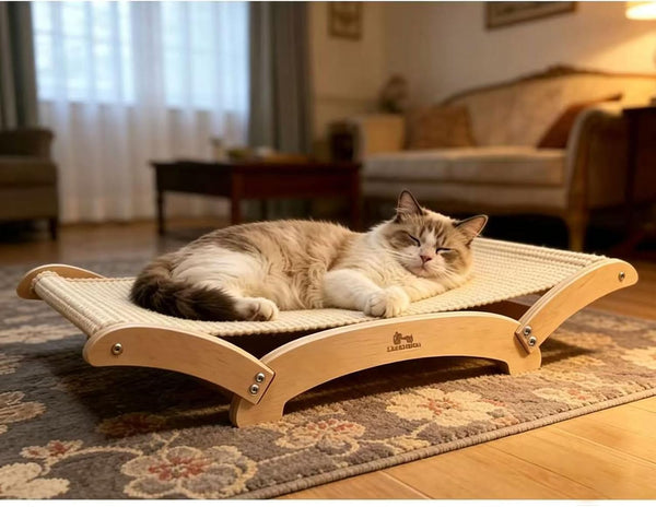 Extra-Large Sisal Cat Scratcher Bed for Indoor Cats, Cat Scratching Post with Hammock Nartural Sisal Scratch Pad for Large Cats Scratcher Lounge Chair, Wooden Cat Furniture (Light Nartural)6