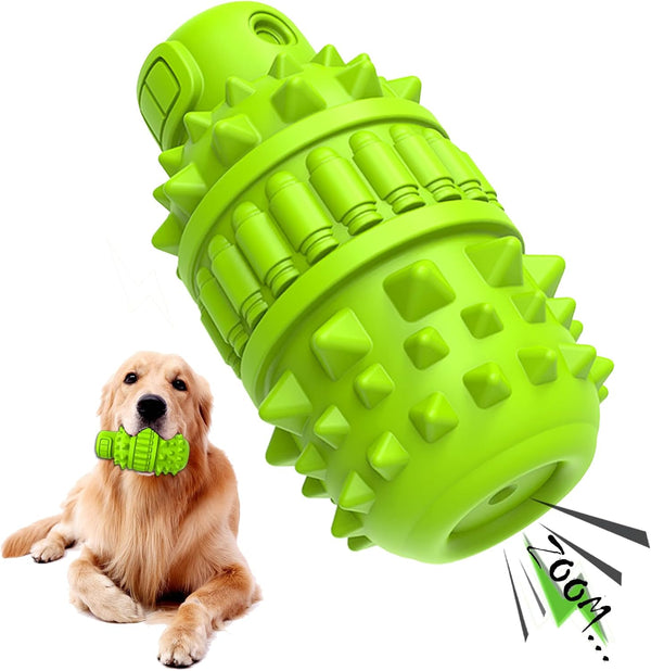 PIFFZEDO Dog Toys for Aggressive Chewers,Interactive Natural Rubber Chew & Squeaky Toy for Large Medium Breed,Dog Toothbrush,Tough & Durable (Green,Large)1