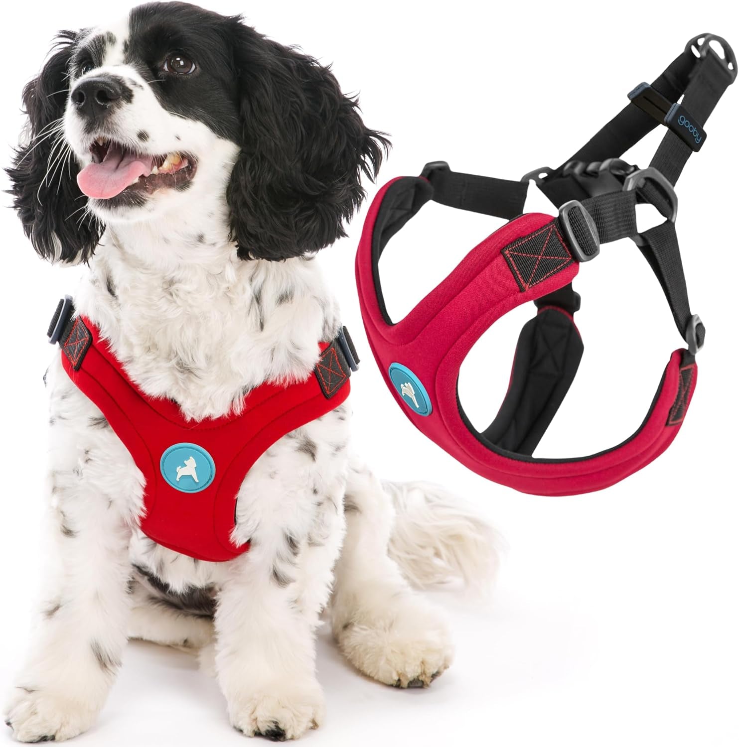 gooby-escape-free-sport-harness-red-medium-no-choke-step-in-patented-neoprene-small-dog-harness-with-four-point-adjustment-perfect-on-the-go-dog-harness-for-medium-dogs-no-pull-and-small-dogs