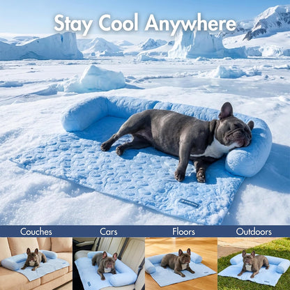 Spark Paws Cooling Couch Cover Dog Bed, Furniture Protector Mat, Non-Toxic Washable Pet Cooling Pad for Large & Small Dog - Hearts Blue - Size M7