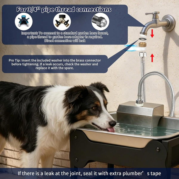 BWOGUE 3 Gal Automatic Dog Water Dispenser, Elevated Outdoor Bowl for Dogs | Automatic Water Dispenser for Dogs, Stainless Steel Pet Waterer, 9/11/13/15 in Stand, Float Valve, Big Dogs Pets Livestock8