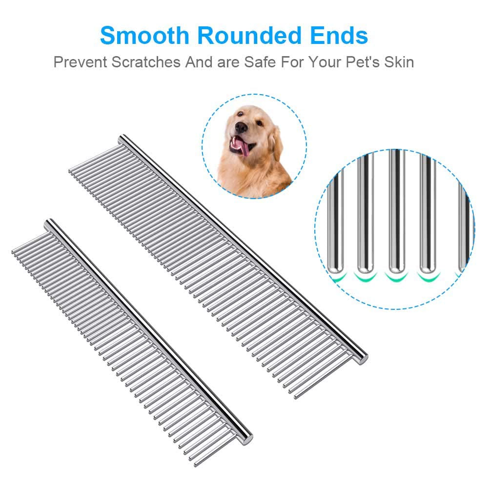 cafhelp-2-pack-dog-combs-with-rounded-ends-stainless-steel-teeth-cat-comb-for-removing-tangles-and-knots-professional-grooming-tool-for-long-and-short-haired-dog-cat-and-other-pets-6-3in-7-4in