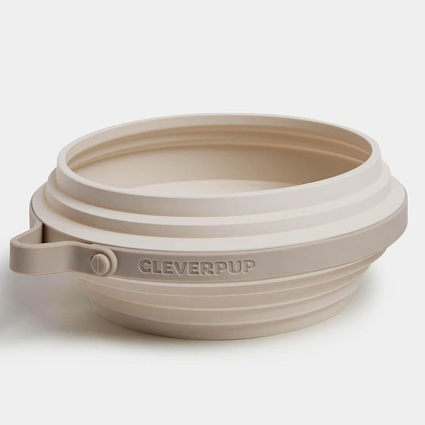 Cleverpup Nomad Large Collapsible Travel Dog Bowl - 4 Cup Bpa-Free Silicone for Medium & Large Dogs, Portable, Food & Water, Dishwasher Safe - Sand1