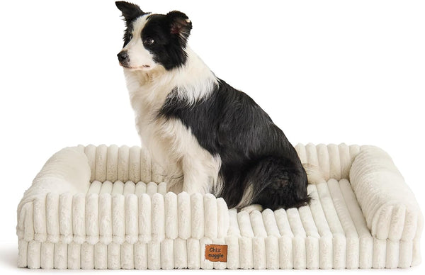 Chixnuggle Orthopedic Dog Bed, Washable Cover, Faux Fur Bolster Pet Couch | Waterproof,Egg Crate Foam,Non-Slip Bottom,For Small Medium Dogs,Dark Grey,30*24*7,Dog Sofa,Puppy Bed24