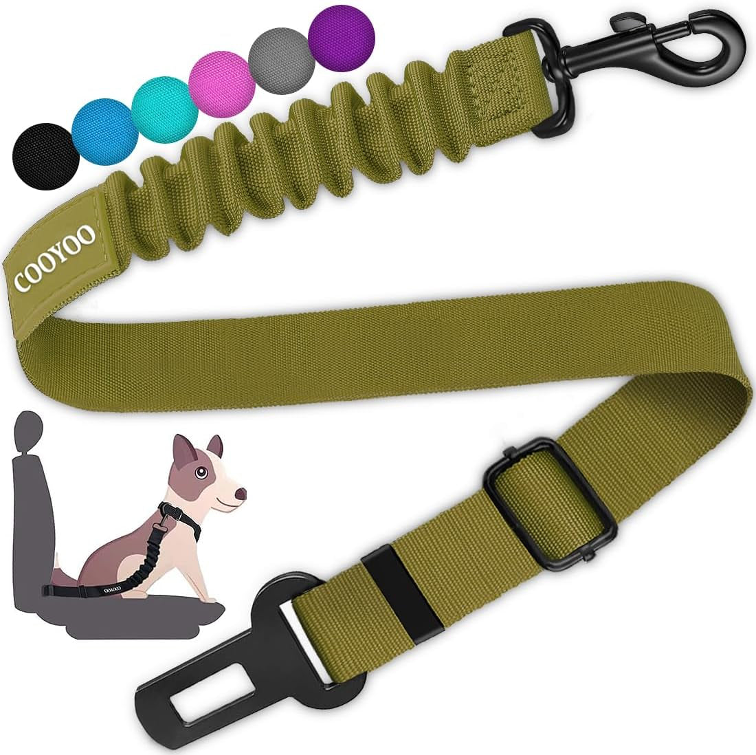 cooyoo-dog-seat-belt-durability-retractable-dog-car-harness-adjustable-dog-seat-belt-for-vehicle-nylon-pet-safety-seat-belts-heavy-duty-elastic-1-pack-black