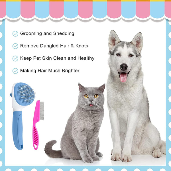 Self Cleaning Slicker Brush, Cat Brushes for Indoor Cats with Metal Comb, Dogs Cats Hair Brushes for Shedding, Pet Kitten Grooming Tool with Release Button for Long or Short Hair by Kalamanda(Blue)4