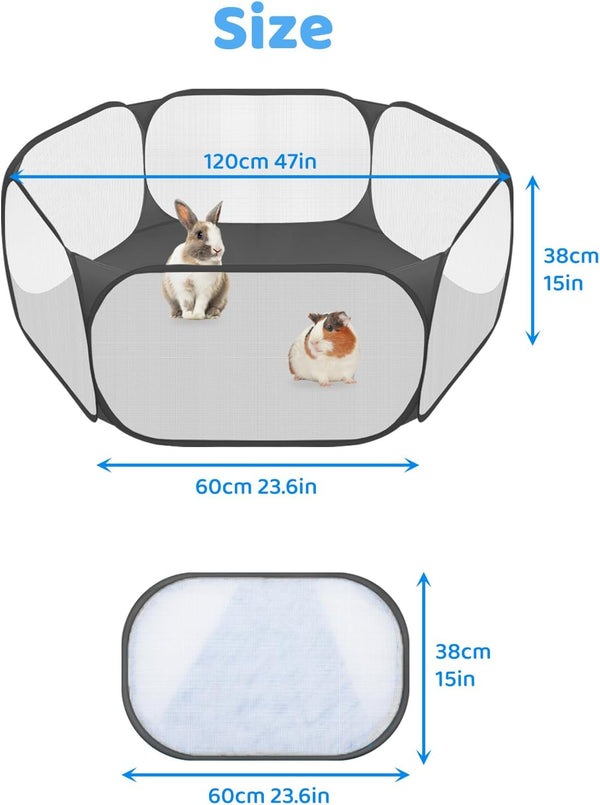 Amakunft Small Animal Playpen, Pop-Up Portable Play Yard for Guinea Pigs, Rabbits, Hamsters, Hedgehogs, Foldable Exercise Fence with Breathable Mesh for Indoor Outdoor Use | 47 X 24 X 15 in Portable Guinea Pig Play Pen with Breathable Mesh, Folds Flat for Storage and Travel, for Small Pet Play5