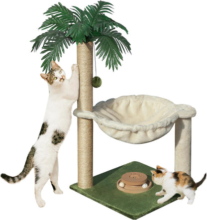 Fantasreen Cat Scratching Post 28 Inches Small Cat Tree Tower with Hammock, Cat Toy Wooden Interactive Condo for Kitten and Adults Cat1