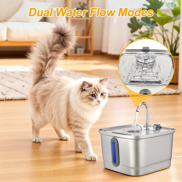 SEIRMEP Stainless Steel Cat Water Fountain, 101Oz/3L Automatic Pet Water Fountain, Dog Water Fountain with Replacement Filters for Cats, Small Dogs (8 Filters and 8 Sponges)4