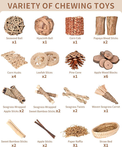 31PCS Rabbit Chew Treat Toys for Teeth Health, Natural Bunny Enrichment Toys for Boredom & Stress Relief, Keep Busy Toys for Guinea Pig Chinchilla Hamster Rat Gerbil Degu Indoor Outdoor2