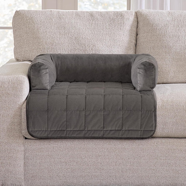Surefit Pet Otis Quilted 3-Sided Bolster Pet Bed, Waterproof Couch Protector for Dogs & Cats, Plush Fabric & Odor Control, Machine Washable Non-Slip, Large, 46 in X 32 In, Dark Gray1