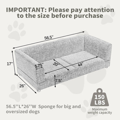 Oversized Dog Sofa Couch for Medium & Large Dogs, Modern Pet Couch Bed with Backrest & Armrests, Supportive Foam Cushion, Linen Fabric Dog Couch3