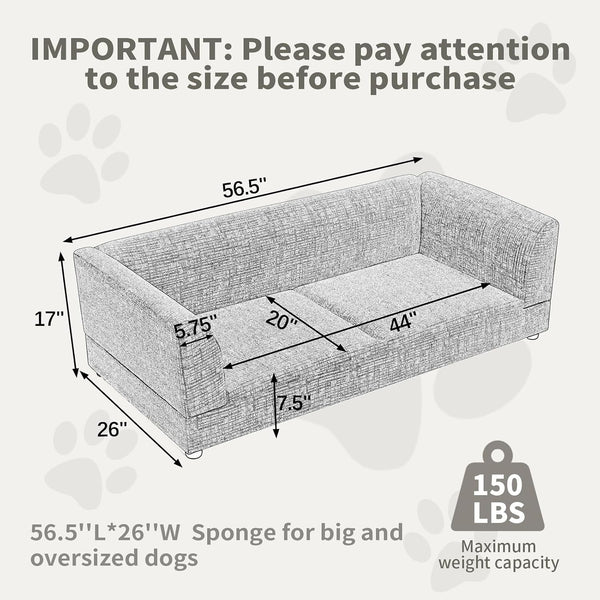Oversized Dog Sofa Couch for Medium & Large Dogs, Modern Pet Couch Bed with Backrest & Armrests, Supportive Foam Cushion, Linen Fabric Dog Couch3