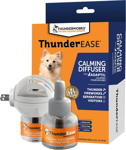 Thunderease Dog Calming Pheromone Diffuser Kit | Powered by ADAPTIL | Vet Recommended to Relieve Separation Anxiety, Stress Barking & Chewing, and Fear of Fireworks & Thunderstorms (30 Day Supply) | Vet Recommended, Powered by Adaptil Helps Separation Anxiety, Stress Barking & Chewing, Fear of Fireworks & Thunderstorms1